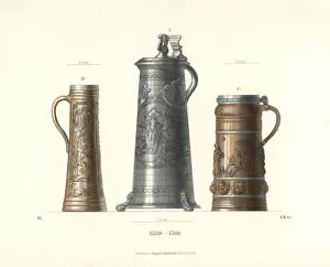 Nativity Collection: German pewter jugs and tankards from the later 16th century