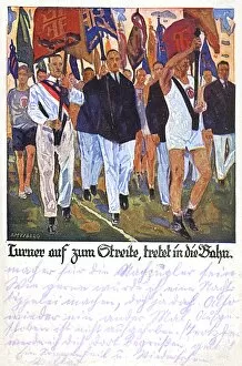 German postcard, athletes carrying flags