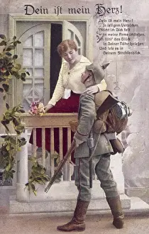 Goodbye Prints: German postcard, soldier saying goodbye, WW1