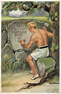 Pious Gallery: German postcard with stone inscription