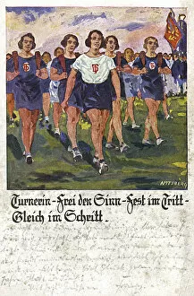 German postcard, women athletes walking