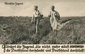 German postcard, young couple walking
