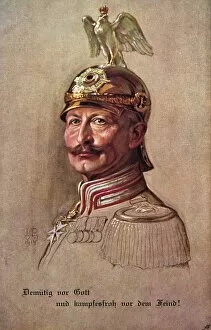 German propaganda postcard, Kaiser in helmet, WW1