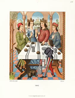A German royal couple sits at a table, 1492
