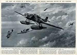 Raiding Prints: German seaplane attack on British convoy by G. H. Davis