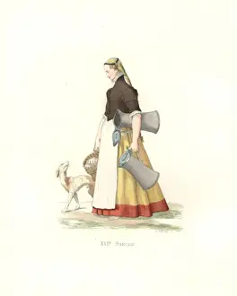 Chevignard Prints: German servant girl, 16th century, carrying