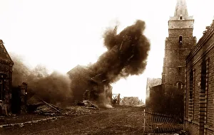 German shell bursting in Mons en Chaussee, France