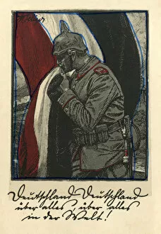 German soldier kissing the flag, WW1
