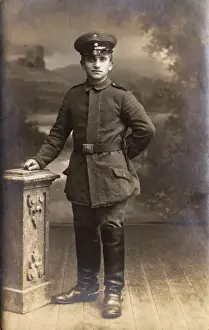 Balustrade Prints: German soldier in studio photo, WW1