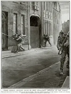 Liege Prints: German soldiers entering Liege, Belgium, 1914