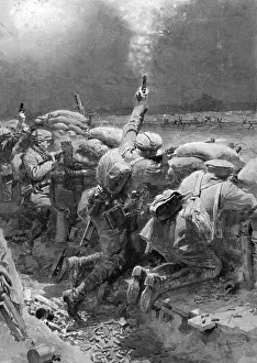 Sandbags Prints: German soldiers firing flares, WW1