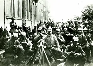 German soldiers having a meal at Termonde, Belgium, WW1