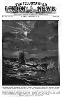Surface Prints: German submarine on the surface at night, 1915