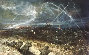 Flares Prints: German trench during night action, WW1