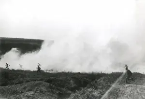 Advancing Prints: German troops with smoke bombs, Romania, WW1