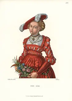Slashed Prints: German womans costume, 1510-1550