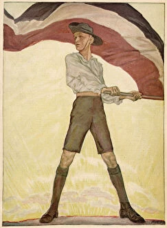 Images Dated 5th November 2020: A German youth, with the national flag. Date: 1916