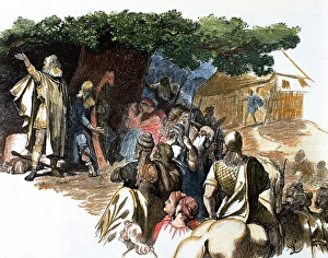 Germanic bards. Colored engraving Germanic bards. Colored engraving
