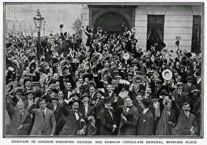 Cheering Prints: Germans outside German Consulate General, WW1