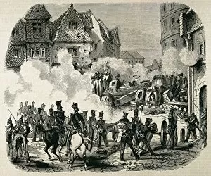 Histoa63 A Collection: Germany (1848). Fighting in the streets of Frankfurt