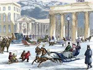 Germany. Berlin. Street scene with the Brandenburg Gate in t Germany. Berlin. Street scene with the Brandenburg Gate in t