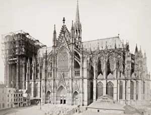 Tourist Prints: Germany - construction of the spire Cologne Cathedral