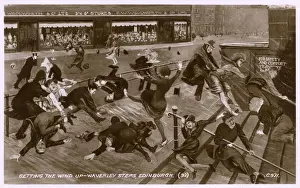 Policemen Prints: Getting the Wind up - Waverley Steps, Edinburgh, Scotland