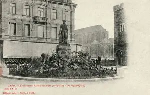 Textiles Prints: Ghent (Gand), Belgium - Statue of / Monument to Lievin Bauwens (by sculptor Pieter De Vigne)