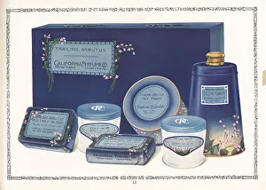 Perfumery Prints: Gift box of Trailing Arbutus brand cosmetics from CPC, 1927