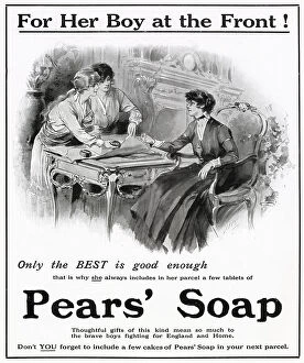 Parcels Collection: Gifts of Pears Soap been wrapped up to be sent to the front during World War Two. Date: 1915