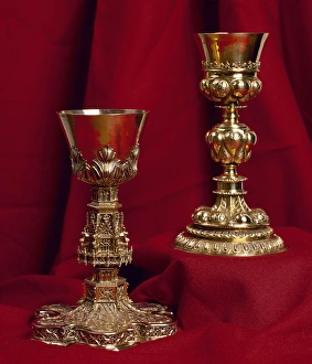 Gilded silver chalices. 15th century. Diocesan Museum. Calat Gilded silver chalices. 15th century. Diocesan Museum. Calat