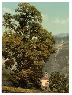Water Fall Prints: Giornico, church and waterfall, St. Gotthard Railway, Switze