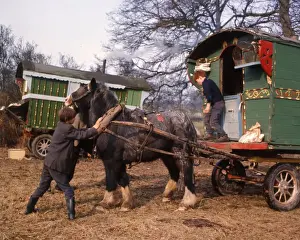 Gipsies Prints: Gipsy boys with horse-drawn caravan