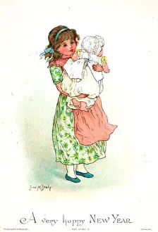 Girl with baby on a New Year card