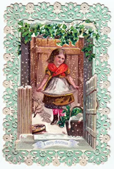 Images Dated 26th June 2018: Girl with a basket of geese on a Christmas card