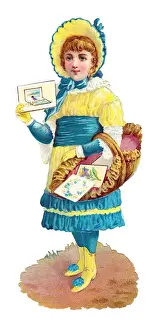 Ruched Prints: Girl with basket on a Victorian scrap