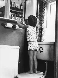 Bath Room Prints: Girl & Bathroom Cabinet