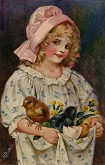 Girl bearing Easter gifts