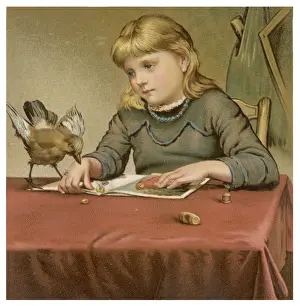 Girl and Bird on Table