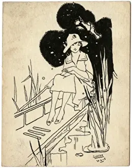 Solitary Prints: Girl in a boat by George Ranstead, 1918