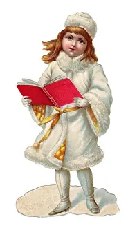Quilted Prints: Girl with book on a Victorian Christmas scrap