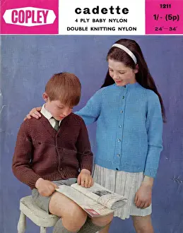Currency Prints: Girl and boy in knitted cardigans