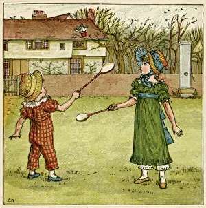 Kate Prints: Girl and boy playing shuttlecock and battledore
