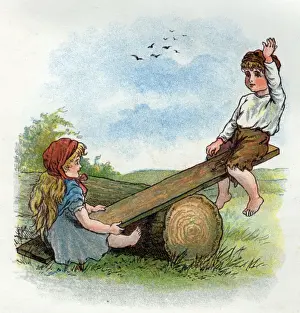 Plank Prints: Girl and boy on a seesaw