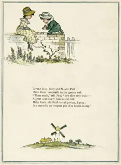 Kate Prints: Girl and boy sitting on a garden wall