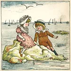 Kate Prints: Girl and boy sitting on a rock