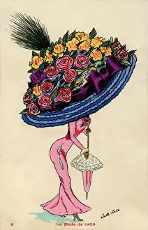 Vast Prints: Girl in bright pink dress with ENORMOUS hat