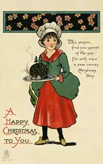 Girl with Christmas pudding