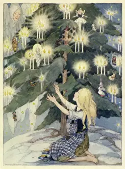 Girl and a Christmas tree