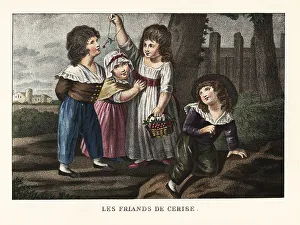 A girl dangles a cherry in front of a boy